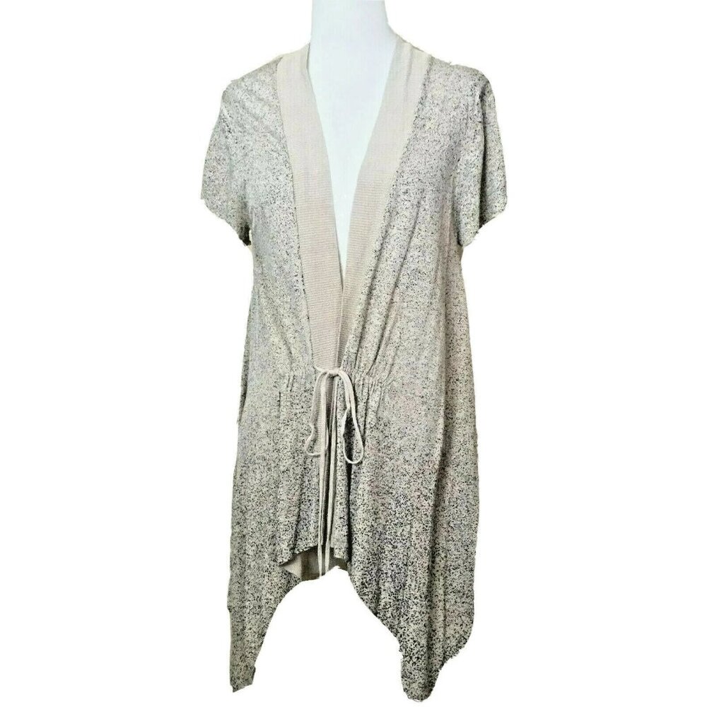 Alberto Makali Asymmetrical Neutral Cardigan Sweater Medium Minimalist Tie Waist